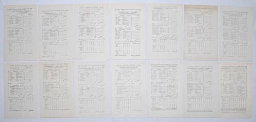 Nottinghamshire at Trent Bridge 1944 & 1945. Fourteen official scorecards for matches played at Trent Bridge. Matches are v. R.A.F. England XI 29th May, v. A Services XI 24th June, v. Leicestershire 8th July, v. Derbyshire 22nd July, v. Midlands R.A.F. XI