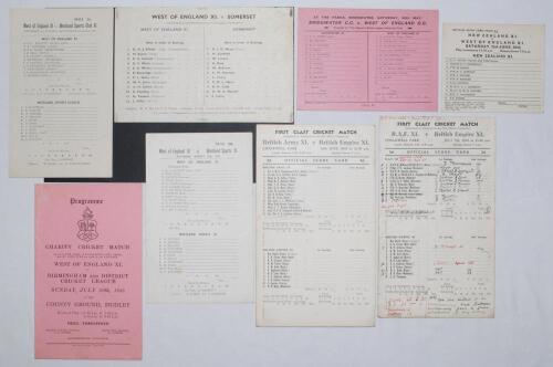 West of England wartime cricket 1944 & 1945. Six official scorecards/ programmes for matches played by West of England. Matches are West of England XI v. Westland Sports Club XI, Yeovil 2nd & 3rd September 1944, v. Somerset, Bristol 21st May 1945, v. Brid