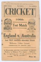 ‘Cricket. A Magazine devoted exclusively to Cricket’. Vol 1. No. 4, 1st January 1925. Published by the Melbourne Press Agency ‘by arrangement and with the sanction of the V.C.A. and M.C.C.’ to coincide with the start of the ‘106th Test Match England v. Au