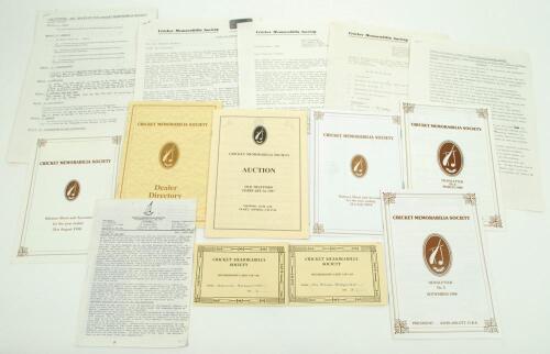 Cricket Memorabilia Society magazines. Numbers 1 (June 1988) to 71 and 73 to 76, 79 and 89 plus associated booklets, auction catalogue and Directories. The collection includes the minutes of the Inaugural meeting, agendas for meetings, the Constitution an