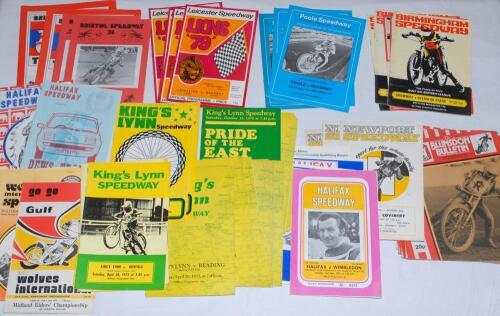 Speedway programmes 1973-1979. A good selection of over sixty official programmes for speedway meetings of the period. Programmes are King’s Lynn 1973-1977 (Qty 24), Wolverhampton 1975-1979 (9), Halifax 1973-1978 (8), Birmingham 1976-1977 (5), Bristol 197