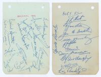 Arsenal F.C. 1949. Album page signed in blue ink by fourteen members of the Arsenal team. Signatures include McPherson, Barnes, Scott, Macaulay, Logie, L. Compton, Smith, Mercer, Drake, D. Compton, Lewis etc. Sold with an album page of the same period sig