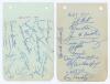 Arsenal F.C. 1949. Album page signed in blue ink by fourteen members of the Arsenal team. Signatures include McPherson, Barnes, Scott, Macaulay, Logie, L. Compton, Smith, Mercer, Drake, D. Compton, Lewis etc. Sold with an album page of the same period sig