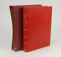 Don Bradman. ‘Pageant of Cricket’. D.Frith. London 1987. Foreword by Don Bradman. De-luxe leather bound limited edition of two hundred numbered copies, this being number 5, signed by Don Bradman and the author, Frith. Bound in full red leather, all edges 