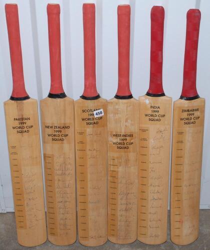Cricket World Cup 1999. Excellent selection of twelve &lsquo;County&rsquo; full size cricket bats signed by competing teams in the World Cup Finals held in England in 1999. Each bat has a printed heading to the top of the bat ie &lsquo;1999 Cricket World Cup&rsquo; and the team 