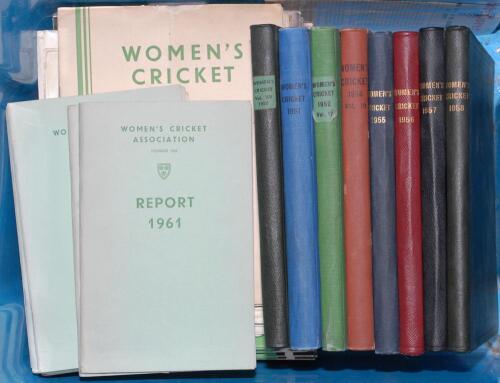 ‘Women’s Cricket’. The Official Magazine of the Woman’s Cricket Association. Edited by Marjorie Pollard. Bound volumes of the magazine for 1950 to 1952, 1954 to 1958. , with wrappers, with year title to spine, each volume with ten editions for each year,