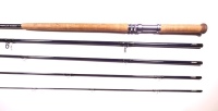 A Thomas & Thomas "DH1409-5" five piece carbon salmon fly rod, 14', #9, blue silk wraps, anodised screw grip reel fitting, light use only, in bag and cloth covered tube