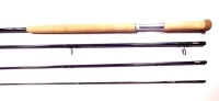 A good Thomas & Thomas "DH1309-4" 4 piece carbon salmon fly rod, 13', #9, blue silk wraps, anodised screw grip reel fitting, as new condition, in bag and alloy tube