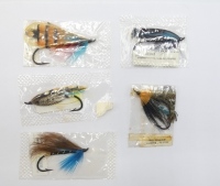 Five Hardy fully dressed salmon flies in original cellophane envelopes, comprising; 6/0 Durham Ranger, 5/0 Silver Grey, 4/0 Hairy Mary, 4/0 Beauly Snow Fly and a 4/0 Sweep, each with printed pattern tab (5)