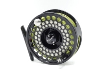 An Orvis Access IV trout fly reel, black anodised finish, counter-balanced handle,Multi-perforated drum and rear plate, rear spindle tension adjuster, as new, in pouch and an Orvis "western" 3 piece carbon fly rod, 10', #7, wooden reel seat screw lock fi