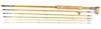A fine Gary Marshall "The Patagonian 8" 4 piece (2 tips, 2 upper middle sections) sea-trout fly rod, 8', #8, GR taper, swollen butt, light tan/crimson tipped silk wraps, western style cork handle with polished amboyna wood reel seat, nickel silver screw 