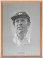 ‘Geoff Boycott, Yorkshire & England’. Limited edition print of Boycott, head and shoulders, wearing Yorkshire cap. Limited edition 715/850, signed by Boycott and the artist M. Stead in pencil. Published by Art Graphics. Excellent image of Boycott. Framed 