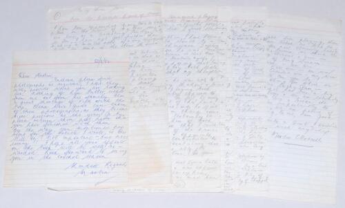 Australia. The Chappell brothers. Seven page handwritten article in pencil titled ‘My three sons from a parent’s point of view’ written by Martin Chappell, father of the brothers Ian, Greg and Trevor, with an accompanying note in ink to ‘Dear Austin [Robe