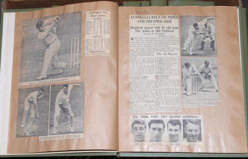 England Test series 1962-1979. Ten scrapbook albums comprising an extensive collection of newspaper cuttings covering England home and away Test series and tours. Each album is dedicated to a specific series/ tour and bound uniformly in green cloth with g