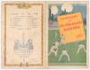 Australia tour of England 1930. Attractive original folding ‘Programme of Australian Matches 1930’ advertising fixture card by Battersby Hats of London. The front with decorative colour illustration of a match in progress and title, fixtures to inside, li