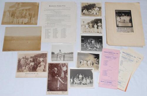 Cricket club ephemera 1860s-1980s. An eclectic selection of items relating to club cricket. Earlier items include a Broxbourne C.C. (Hertfordshire) four page printed report and accounts dated 20th May 1862. Gravesend C.C. team photograph 1884, 6”x4”, laid