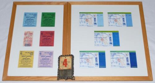 England Test match tickets 1963-2016. A collection of original match tickets, the majority window mounted, framed and glazed in groups. Includes an original individual match ticket for the 4th day, 4th Test, England v. West Indies, Lord’s, 24th June 1963 