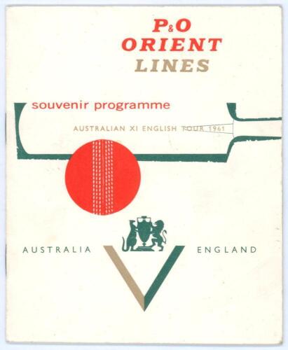 Australia tour to England 1961. Official P&O Orient Lines ‘S.S. Himalaya’ souvenir tour booklet for the Australian tour of England. Original decorative wrappers. Printed in Sydney. Fully signed in ink to pen pictures by all nineteen members of the Austral