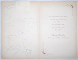 India ‘World Cup Winners’ 1983. Extremely large Birthday card fully signed to the blank inside left of the card by all fourteen members of the victorious Indian World Cup squad, the majority with dedications to ‘Mary’. Signatures are Kapil Dev (Captain),