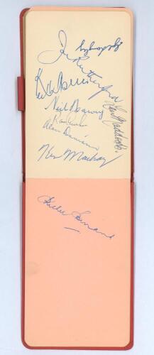 Cricket autographs 1956 & 1957. Autograph album comprising over fifty signatures in ink, the majority signed to pages and a further twelve, mainly Yorkshire signed to pieces laid down. Signatures include members of the 1956 Australian touring team includi