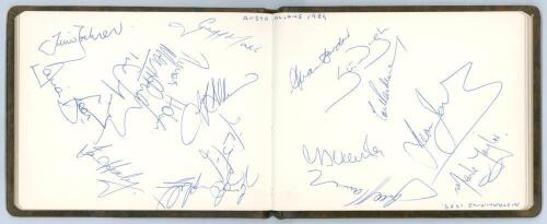 Test and County cricket autographs 1980s/1990s. Leather bound autograph album comprising over two hundred signatures to pages in ink and pencil. Signatures include members of Australian touring parties to England 1980, 1981, 1985, 1989 and 1993, also West