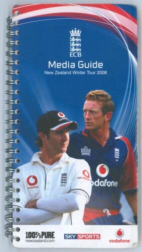 England tour to New Zealand 2008. ‘Media Guide New Zealand Winter Tour 2008’. Official spiral bound Sky Sports media guide comprising approx. fifty signatures to pages, including all twenty three featured members of the England men’s touring party playing