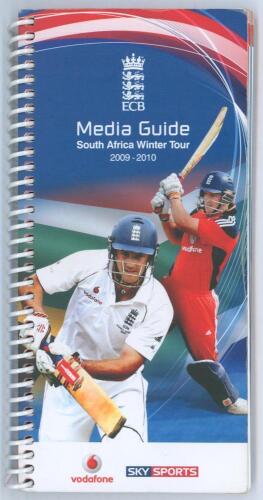 England tour to South Africa 2009/10. ‘Media Guide South Africa Winter Tour 2009-2010’. Official spiral bound Sky Sports media guide comprising forty seven signatures to pages, including all twenty one featured members of the England men’s touring party p