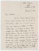 Charles Lucas Townsend. Gloucestershire & England 1893-1922. Interesting two page handwritten letter from C.L. Townsend, writing from his home in Stockton-on-Tees to Jim Coldham and dated 7th March 1946. Replying to Coldham&rsquo;s &lsquo;very charming letter&rsquo;, Towns