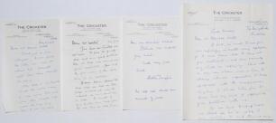Arthur Langford. Assistant Editor, &lsquo;The Cricketer&rsquo; Magazine. Four original wartime letters/ notes on official letterhead from Langford to Neville Weston. All four letters appear to date from May 1943 (two dated), and all relate to enquiries made by Weston