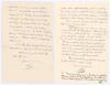 C.J. Britton, cricket writer and collector. Two two page handwritten letters from Britton to George Neville Weston, one dated 20th September, the other 2nd October 1933. The subject matter of both letters mainly concerns the loan of books to and from each - 2