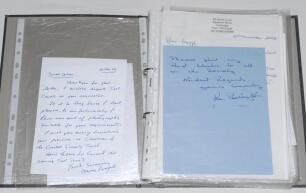 Cricket letters. Black file containing a quantity of letters, the majority from cricketers sent to the late vendor when he was Chairman of the Cricket Society Trust, some of the letters have replies and signatures from the cricketers to the lower part of 