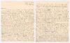 A.F. Wiren letter to Plum Warner 1940. Lengthy two page handwritten letter with good cricket content from Wiren at his home in Wellington, New Zealand, to Warner, editor of &lsquo;The Cricketer&rsquo;. Dated 14th October 1940, Wiren congratulates Warner on his articl