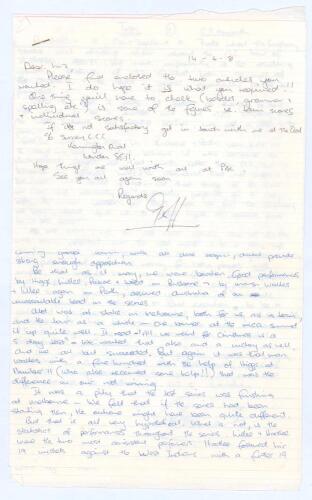Geoffrey Philip &lsquo;Geoff&rsquo; Howarth. Surrey, Auckland, Northern Districts & New Zealand 1971-1986. Two handwritten two page articles written by Howarth, with accompanying handwritten note dated 14th April 1981. One article covers the New Zealand Test tour to 