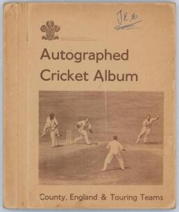 A.J.W. McIntyre Benefit Year 1955. &lsquo;Autographed Cricket Album&rsquo;. Hardback Benefit album produced for his Benefit, with signed mono action photograph of McIntyre in wicket-keeping pose to title page and very nicely signed to inside pages, page to a team, by