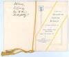 Hampshire C.C.C. Complimentary Diamond Jubilee Dinner to Sir Russell Bencraft J.P. held at The South Western Hotel, Southampton on the 29th January 1937&rsquo;. Decorative covers, cord to spine edge. Signed to the back cover in ink by R.H. Moore (1931-1939), J.