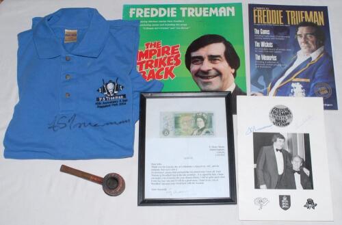 Frederick Sewards Trueman. Yorkshire & England 1949-1968. A good selection of items and ephemera relating to Trueman including one of his pipes sent by his wife Veronica following his death in 2006 with note from his wife. Other items include a original T