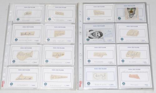India Test cricketers 1940s-2010s. A good selection of approx. one hundred signatures of India Test players, mainly signed to printed &lsquo;India Test Player&rsquo; white cards. The majority of earlier signatures and others signed to piece laid down. Earlier signatu