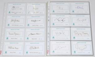 Pakistan Test cricketers 1960s-2000s. A good selection of over one hundred signatures of Pakistan Test players, mainly signed to printed &lsquo;Pakistan Test Player&rsquo; white cards. The majority of earlier signatures and others signed to piece laid down. Earlier s