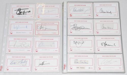 West Indies Test cricketers 1940s-2010s. A good selection of over one hundred signatures of West Indies Test players, all signed to printed &lsquo;West Indies Test Player&rsquo; white cards (one signed to cutting). The majority of earlier signatures and others signed