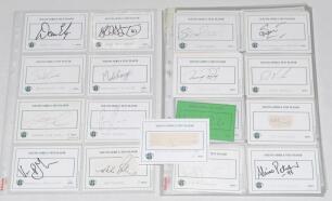 South African Test cricketers 1930s-2010s. A good selection of approx. one hundred signatures of South African Test players, mainly signed to printed &lsquo;South Africa Test Player&rsquo; white cards with the odd trade card. The majority of earlier signatures and ot