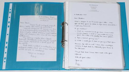 Australian Test cricketers 1950s-1970s. Blue file comprising a collection of twenty eight modern signed letters and notes from former Australian Test cricketers, written to the vendor in response to requests for autographs. Some letters with good cricket 
