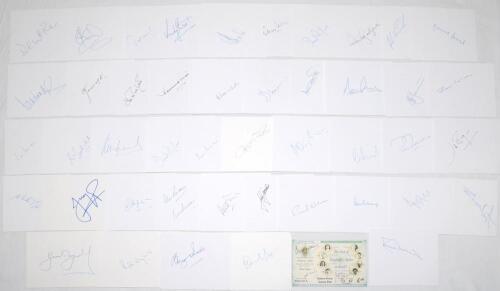 England and international cricketers 1950s- 2000s. Over one hundred and forty white cards, each individually signed by an international Test or first-class cricketer, the odd umpire, coach etc., the majority collected early 2000s. Some duplication of sign