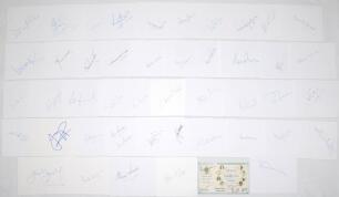 England and international cricketers 1950s- 2000s. Over one hundred and forty white cards, each individually signed by an international Test or first-class cricketer, the odd umpire, coach etc., the majority collected early 2000s. Some duplication of sign