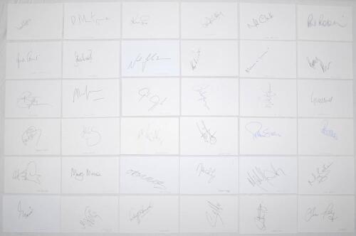 Test, International and County cricket signatures 1970s onwards. Thirty six plain white postcards, each signed individually. Signatures include Geoff Arnold, Robert Croft, Kim Barnett, Alan Mullally, Martyn Moxon, Darren Maddy, David Lloyd, Mark Ilott, Gr