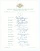 Australia tour to England 1968. Official autograph sheet fully signed by the seventeen playing members of the Australian touring party. Signatures are Lawry (Captain), Jarman, Chappell, Connolly, Cowper, Freeman, Gleeson, Hawke, Inverarity, Joslin, Mallet