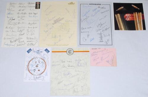 England Test player and tour autograph sheets. A selection of official and unofficial autograph sheets, magazine extracts etc. comprising approx. 130 signatures in total, the majority England players with the odd Australian. Includes a large unofficial pa