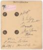 Nottinghamshire C.C.C. c.1930. Large album page nicely signed in ink by twelve members of the Nottinghamshire team, and the signature of Larwood in pencil on piece laid down. Thirteen signatures in total. Ink signatures are A. Staples, Lilley, Keeton, Bar