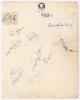 Sussex C.C.C. early 1900s. Ruled page comprising twelve signatures in ink of Sussex players. Ten signed to the page include R.W. Fox (signed twice), S.C. Griffith, N.J. Holloway, H.T. Bartlett, George Cox, V.J. Eaton, A.P.F.C. Somerset, G. Leach, and one 