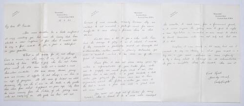 Andrew Kempton. Surrey 2nd XI & Surrey Colts. 1920-1944. Interesting three page handwritten letter in ink from Kempton to ‘My dear Mr Fender’, dated 18th March 1932 following Fender recently being stood down as Surrey captain. Kempton writes to ‘say a few