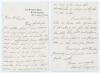 Robert James ‘Bob’ Gregory. Surrey 1925-1947. Two page handwritten letter in ink to Percy Fender from Gregory dated 29th March 1932. As a professional, Gregory writes to ‘Dear Mr. Fender’ to thank him for the letter with the news of Fender being stood dow